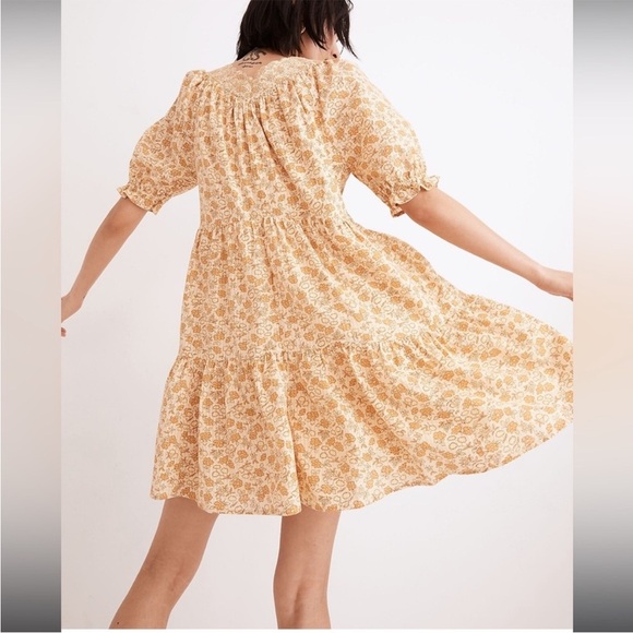 Butter yellow Floral Puff Sleeve Dress farmhouse dress - Picture 8 of 9